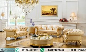 Sofa Tamu Ukir Klasik Elegan Warna Gold