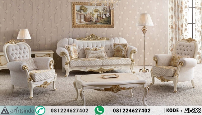 Sofa Tamu Klasik Elegan Putih Gold