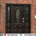 Pintu Utama Warna Hitam Kaca Patri Kayu Jati