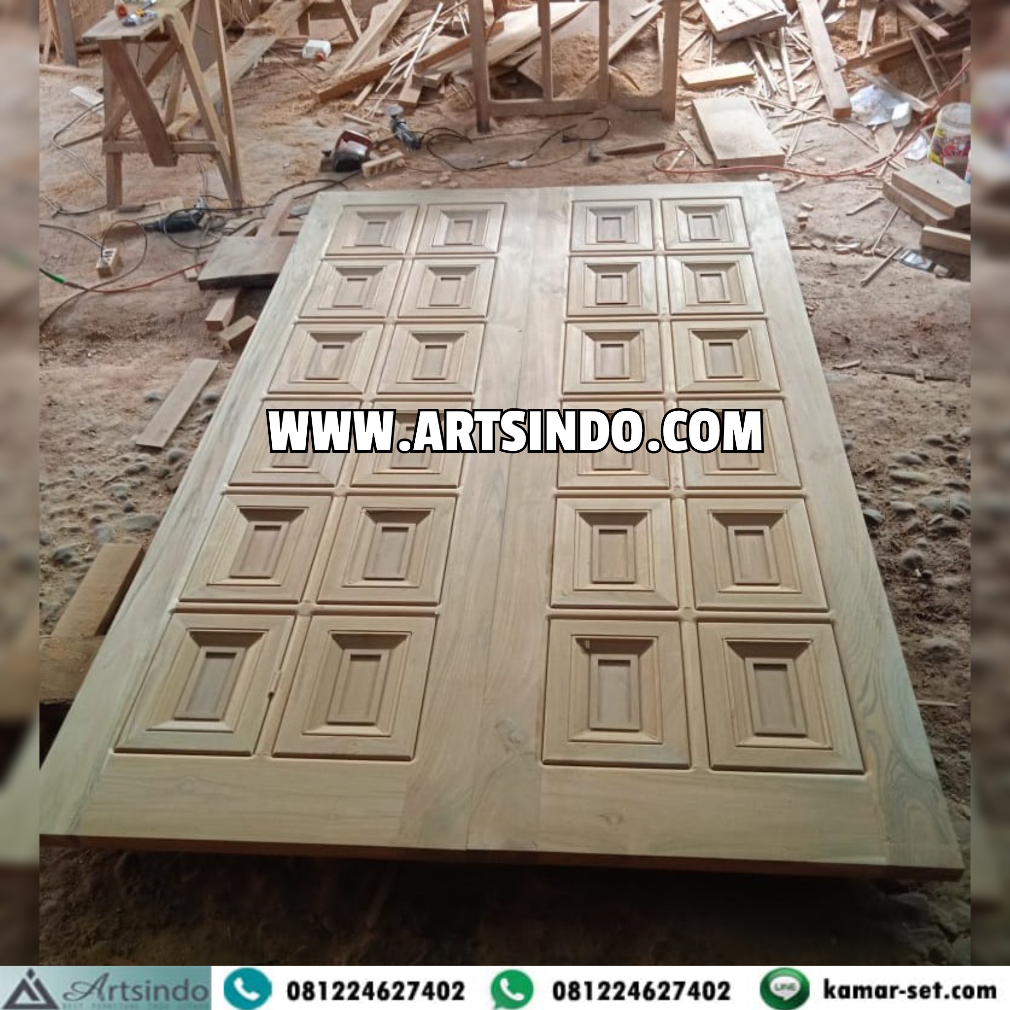 Pintu Panil Kotak 3D Kayu Jati TPK