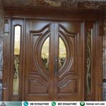 Pintu Kayu Jati Panel Kombinasi Kaca Kupu Tarung