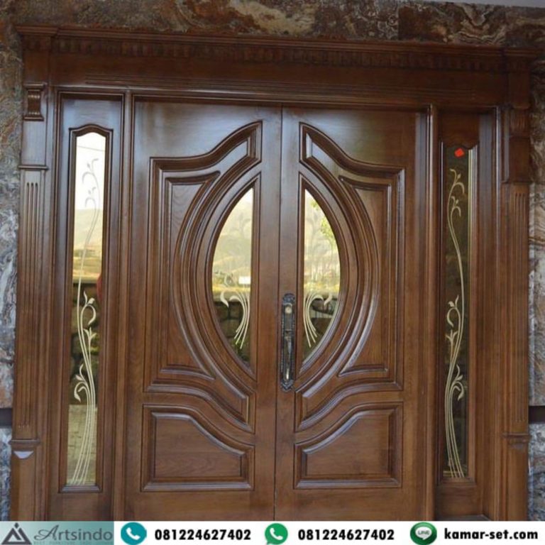 Pintu Kayu Jati Panel Kombinasi Kaca Kupu Tarung