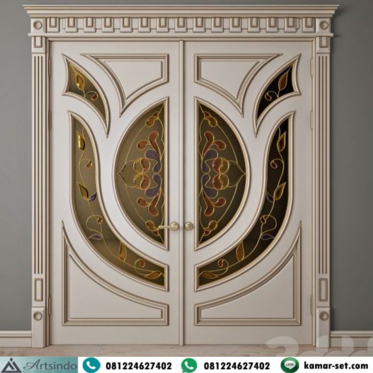 Pintu Kupu Tarung Klasik Kaca Patri Mewah