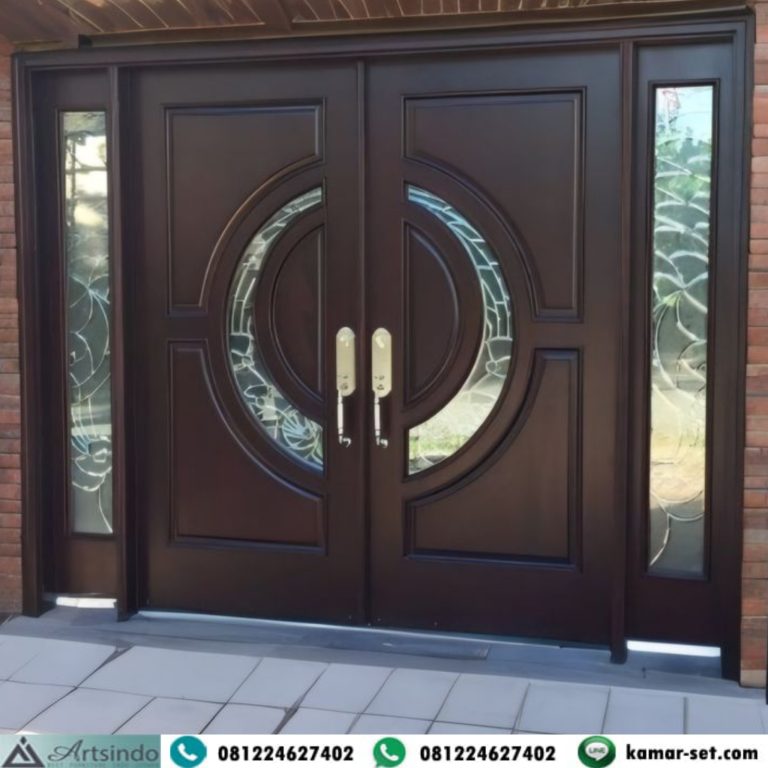 Pintu Utama Dua Jendela Model Klasik Modern Kayu Jati