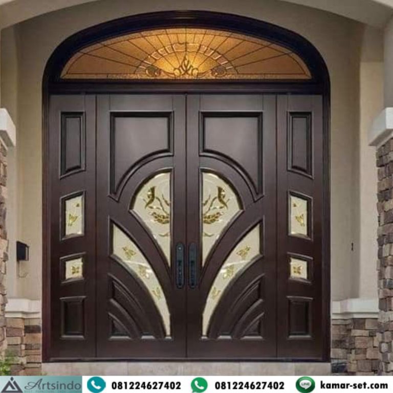 Pintu Utama Model Klasik Kayu Jati Kaca Mewah
