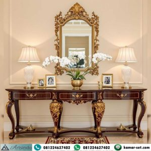 Meja Foyer Mewah Model Klasik Ukir Gold Romance