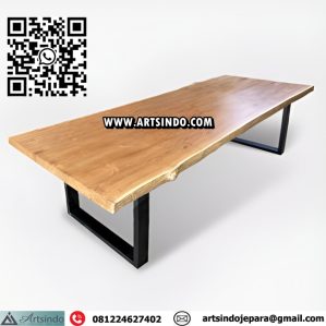 Meja Kayu Jati Utuh Tebal 8 cm Kaki Besi