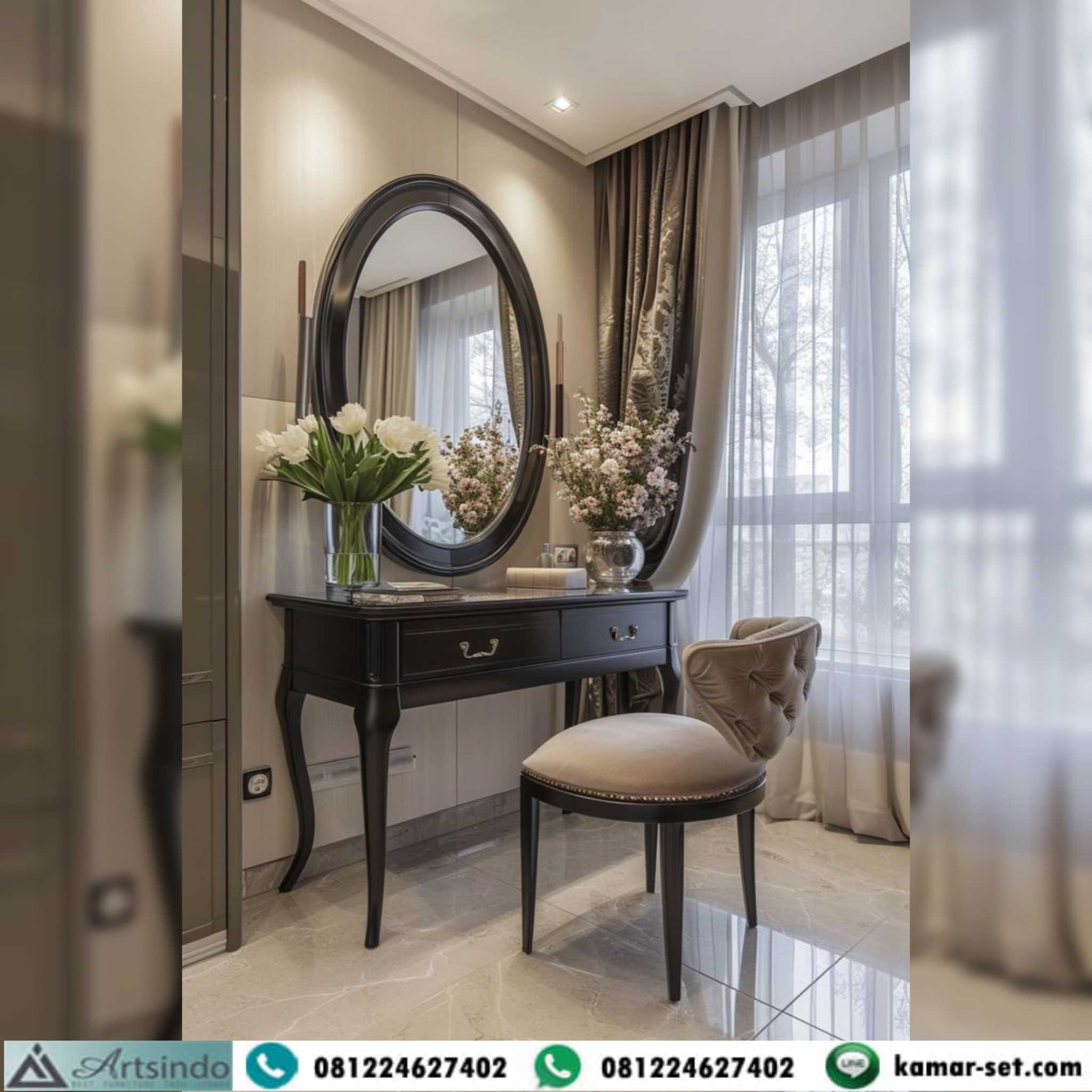 Meja Konsol Simple Klasik Elegan Kaca Bundar