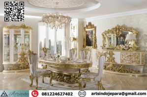 Set Meja Makan Mewah Krem Gold Klasik