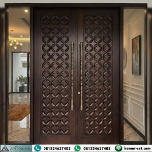 Pintu Utama Rumah Mewah Kayu Merbau Motif Kawung Ceplok