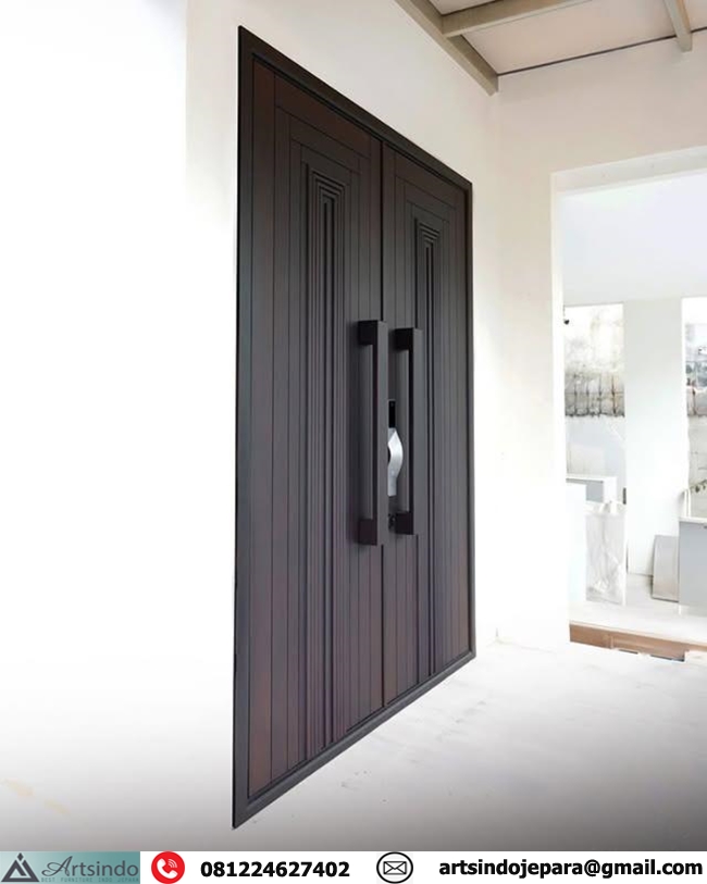 Pintu Rumah Minimalis Profil Vertikal Dark Brown