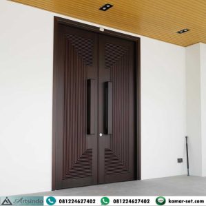Pintu Minimalis Kayu Jati Motif Garis Rumah Mewah Model Terbaru