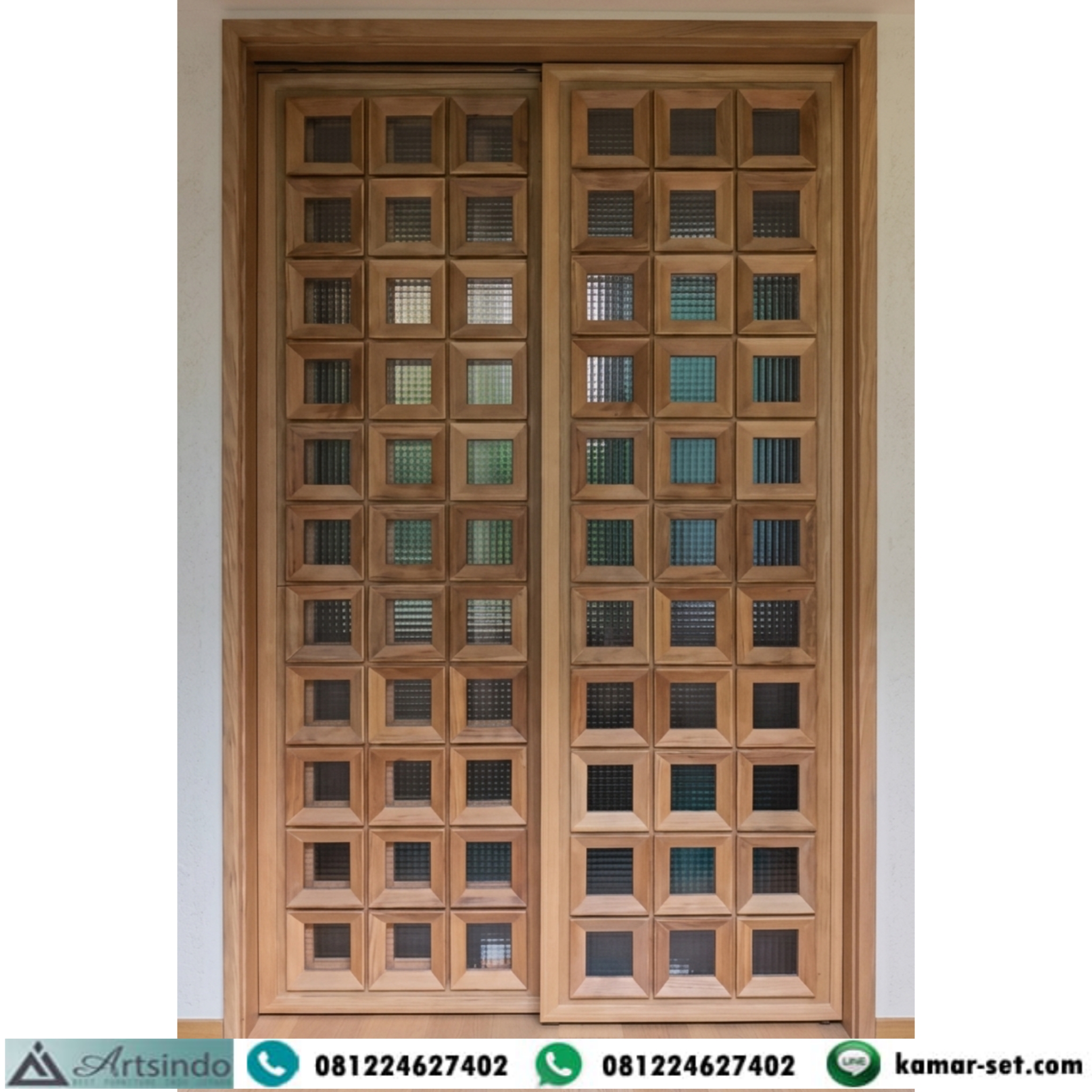 Pintu Kayu Jati Sliding 2 Daun Japandi Style