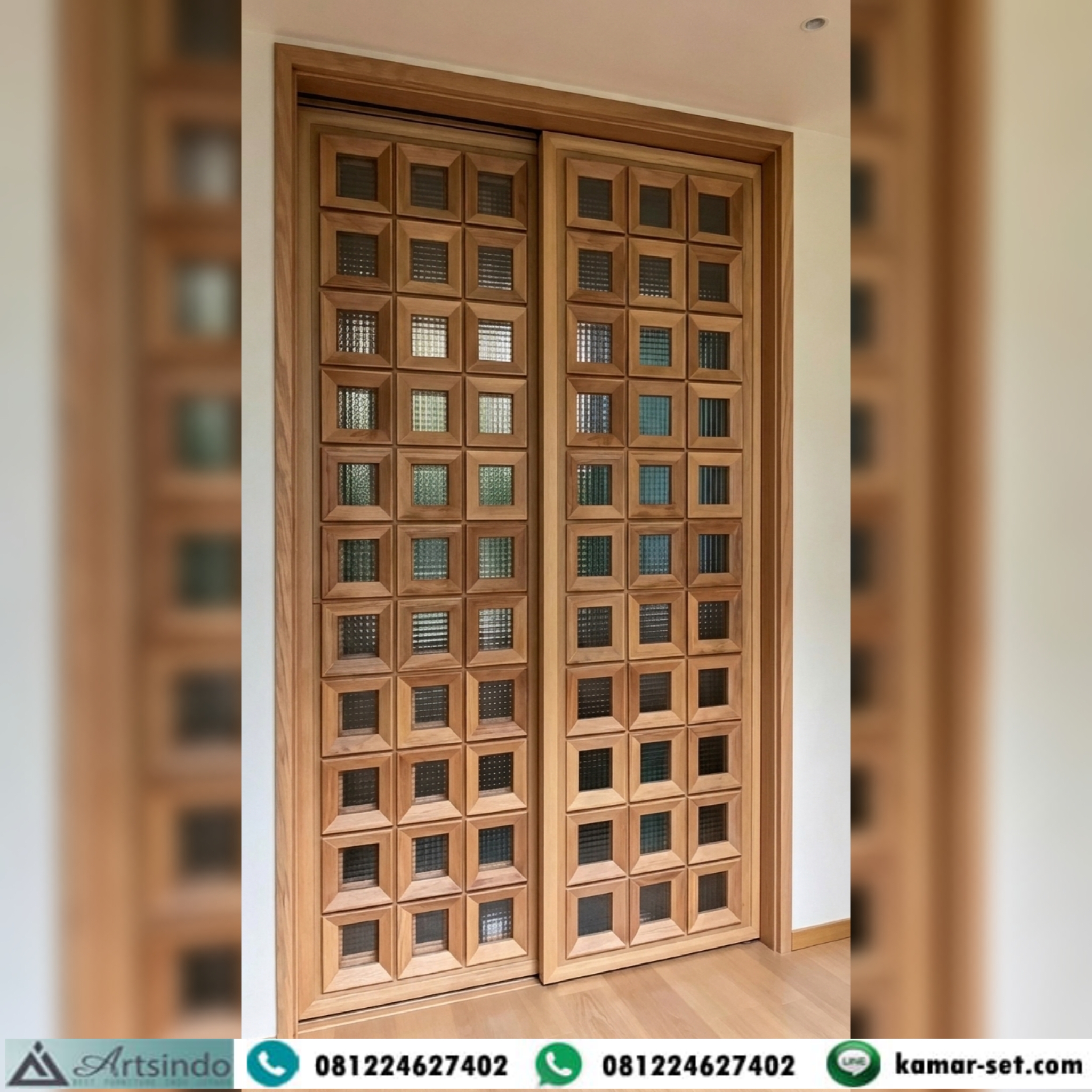 Pintu Sliding Door Kayu Jati Japandi Style